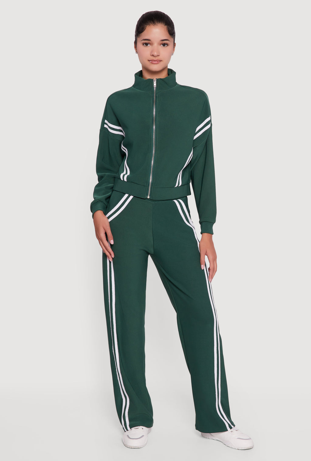 Long Sleeve Mock Neck Varsity Stripe Detail Track Jacket