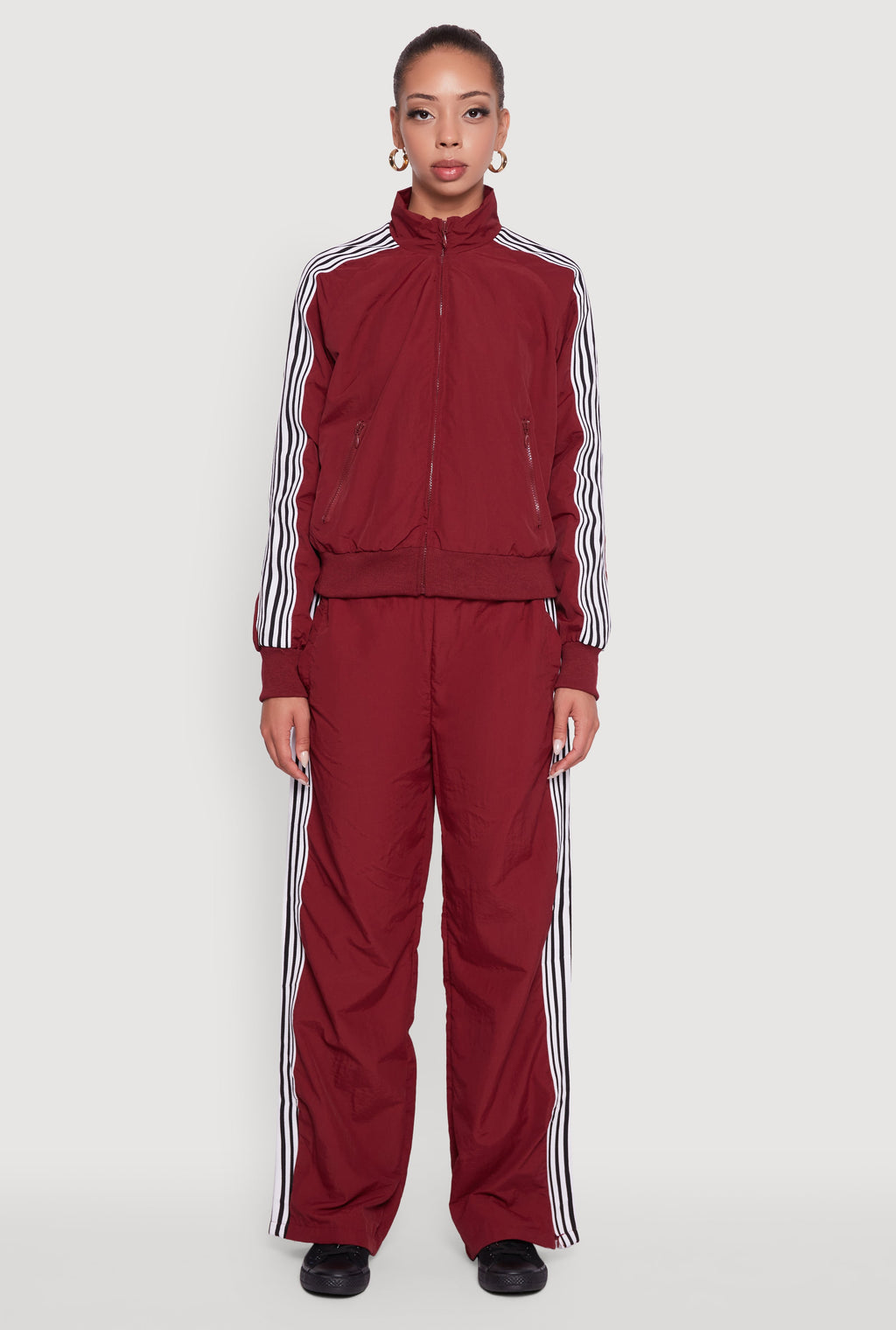 Side Striped Nylon Mock Neck Track Jacket