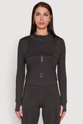 Mock Neck Long Sleeve Activewear Jacket with Thumb Holes