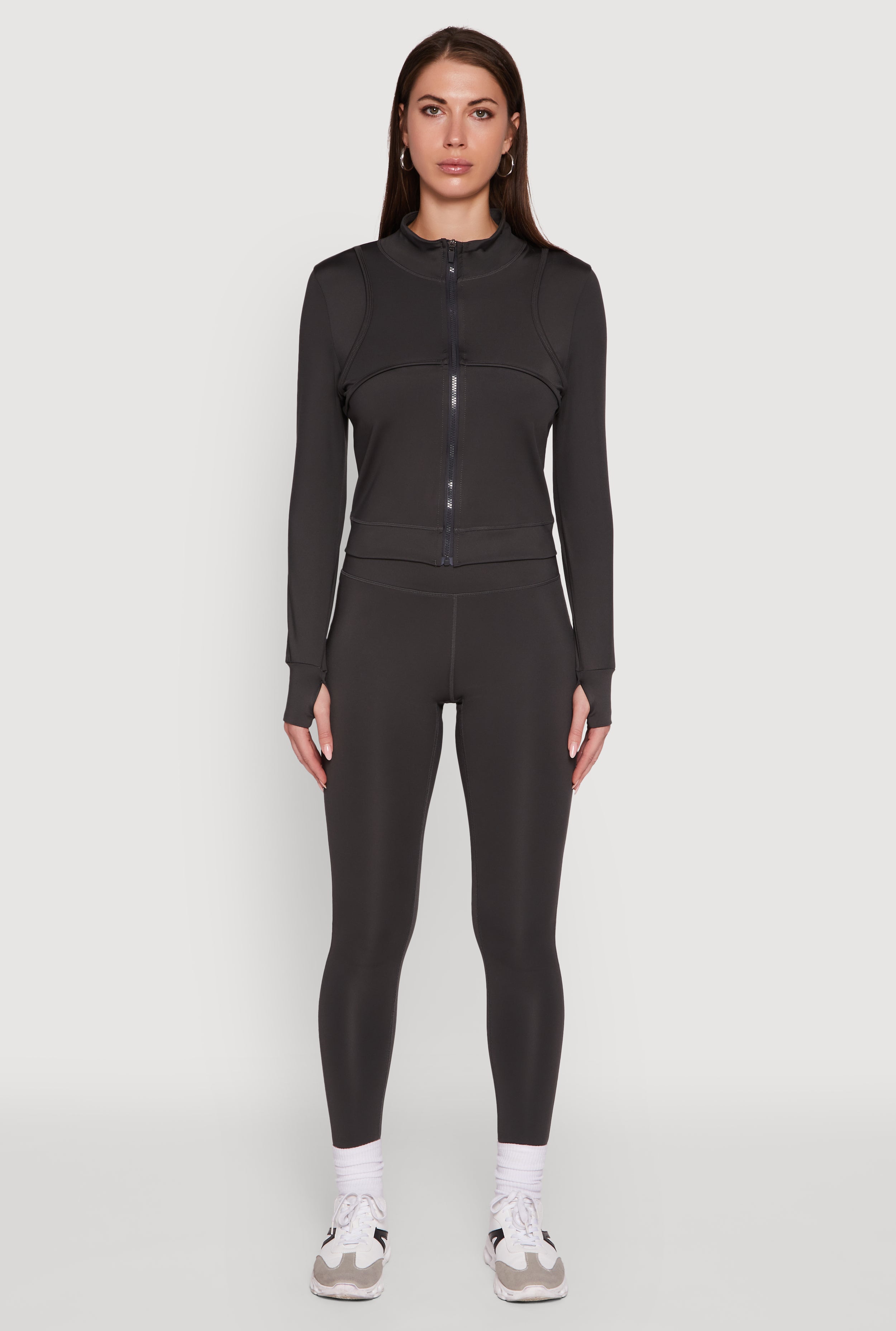 Mock Neck Long Sleeve Activewear Jacket with Thumb Holes