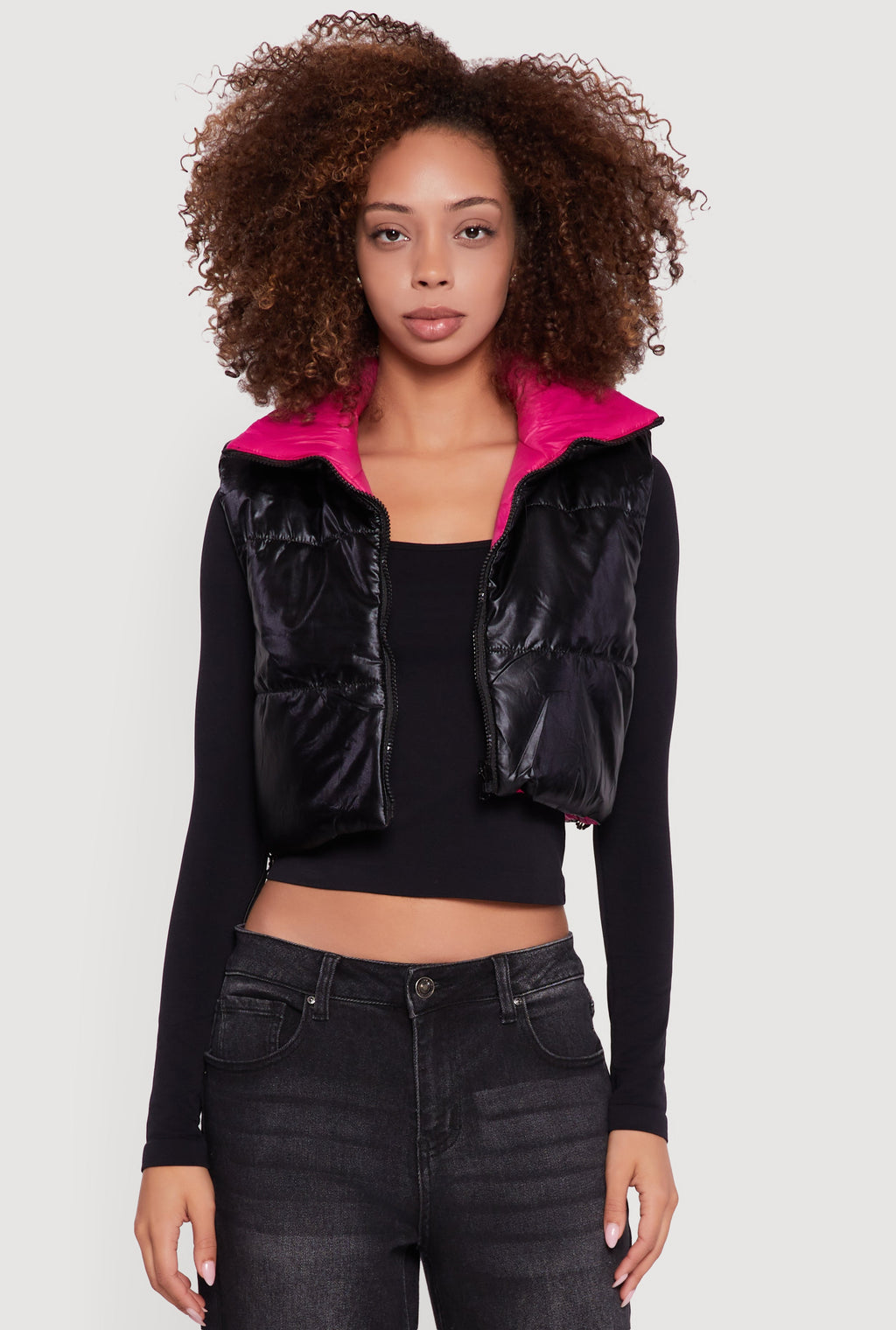 Foiled Metallic Cropped Puffer Vest