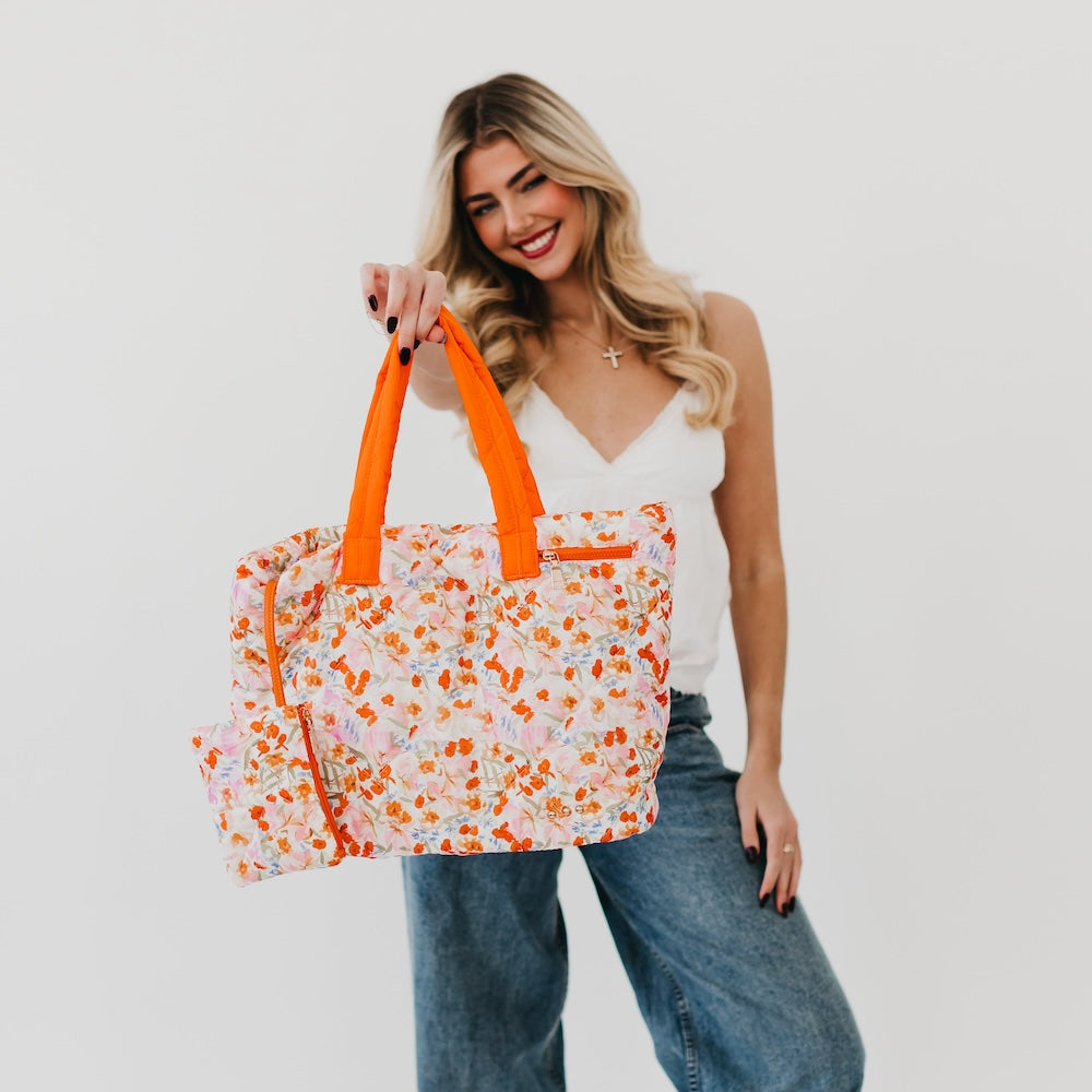 Presley Puffer Quilted Tote Bag With Pouch